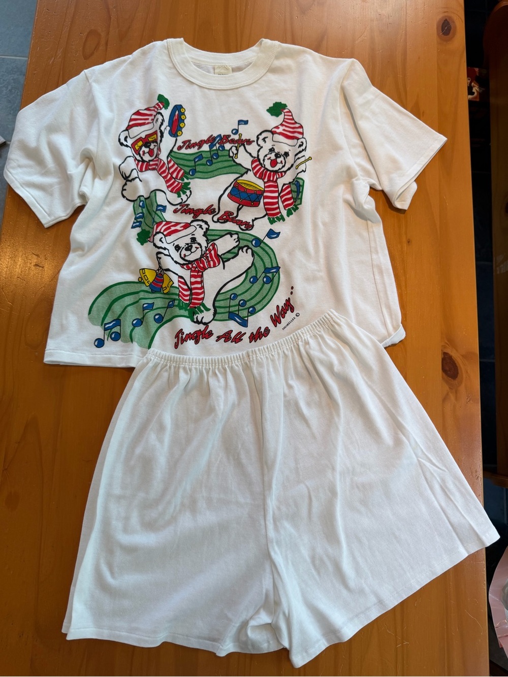 Vintage White Christmas Bear Print Kids Pajama Set